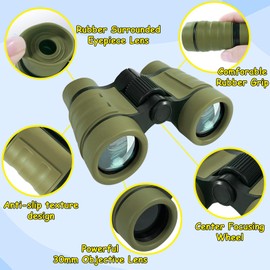 ESSENSON Binoculars for Kids Toys Gifts for Age 3-12 Years Old Boys Girls Kids Telescope Outdoor Toys for Sport and Outside Play Hiking, Bird Watching, Travel, Camping, Birthday Presents (Olive Green)