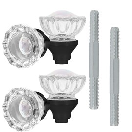 SUMBIN Glass Door Knobs Replacement Set, Crystal Door Knobs for Replacing Broken Old Antique Lock Sets in Interior Door, Matte Black Finish 2 Pack