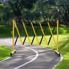 Industrial Expandable Metal Barricade 8.2 Feet, Yellow and Black, Portable Safety Barrier Gate with Casters Retractabl Traffic Fence Mobile Barrier Gate for Construction Site Elevator Outdoor Road