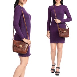 ROYALZ Tulsa Women's Handbag Small Leather Vintage Look Leather Shoulder Bag for Going Out Colour: Roma Cognac Brown