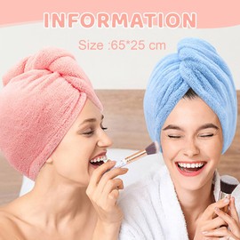 Pack of 2 Turban Hair Drying Towel Hair Turban with Button, Hair Turban Towel, Head Scarf Towel for Long Hair, Quick-Drying Microfibre Towel Hair Towels