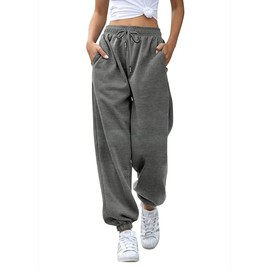Gvraslvet Comfy Sweatpants Women Girls Joggers Light Weight High Waisted Cuffed Yoga Cute Sport Gym Athletic Fit Lounge Pants Dark Grey XL