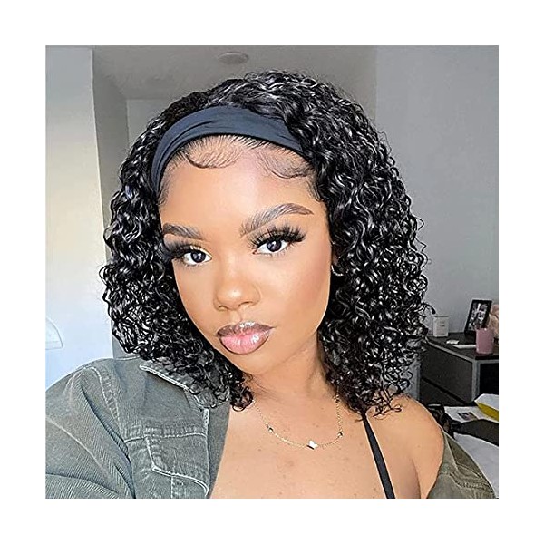 Headband Wig Human Hair Deep Wave 12 inch Headband Wig Curly Glueless None Lace Front Human Hair Wigs for Black Women