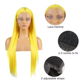 Sourcing Map De Moda Peluca Larga Lisa Para Uso Diario Amarillo 24 Dama