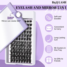 B&Q Lash Clusters D Curl 8-16MIX 96 PCS Eyelash Clusters Wispy with 360° Rotatable Mirror Cluster Eyelash Extensions Natural Lash Clusters Lashes Wispy Diy Lash Extensions Clusters (Q06,D 8-16MIX)