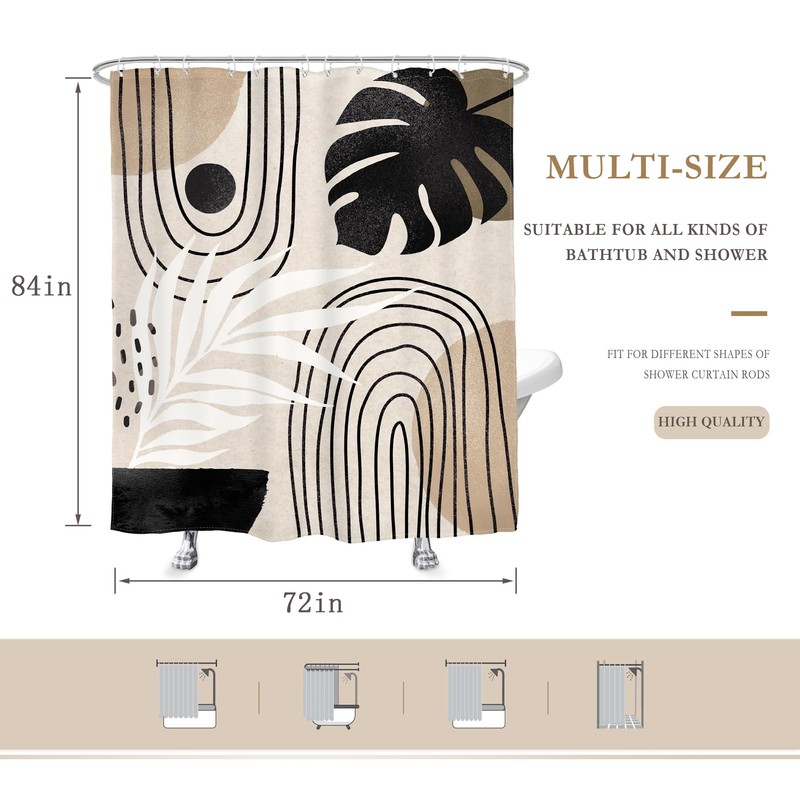 Glawry Boho Black Brown Beige Shower Curtain Extra Long Modern