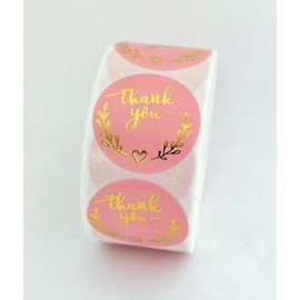 MajorCrafts 500 Labels per roll 1" 2.5cm 'Thank You' Printed Round Sticker Labels L01 (Pink & Gold - V007)