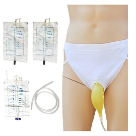 Reusable Silicone Urine Bag/Wearable Pee Bag for Adults Men and Women, a Set of Urine Collector with 3 Bags, Practical for Elderly, Home Care and Night Use (for Men)