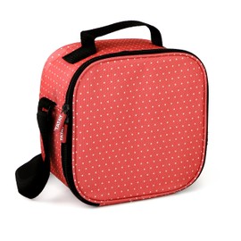 TATAY Small Cool Bag 3L Capacity with 2 Airtight Food Storage Containers (2 x 0.5L) and a Reusable Airtight 400ml Water Bottle, Red with Polka Dots. Dimensions: 22.5 x 10 x 22 cm