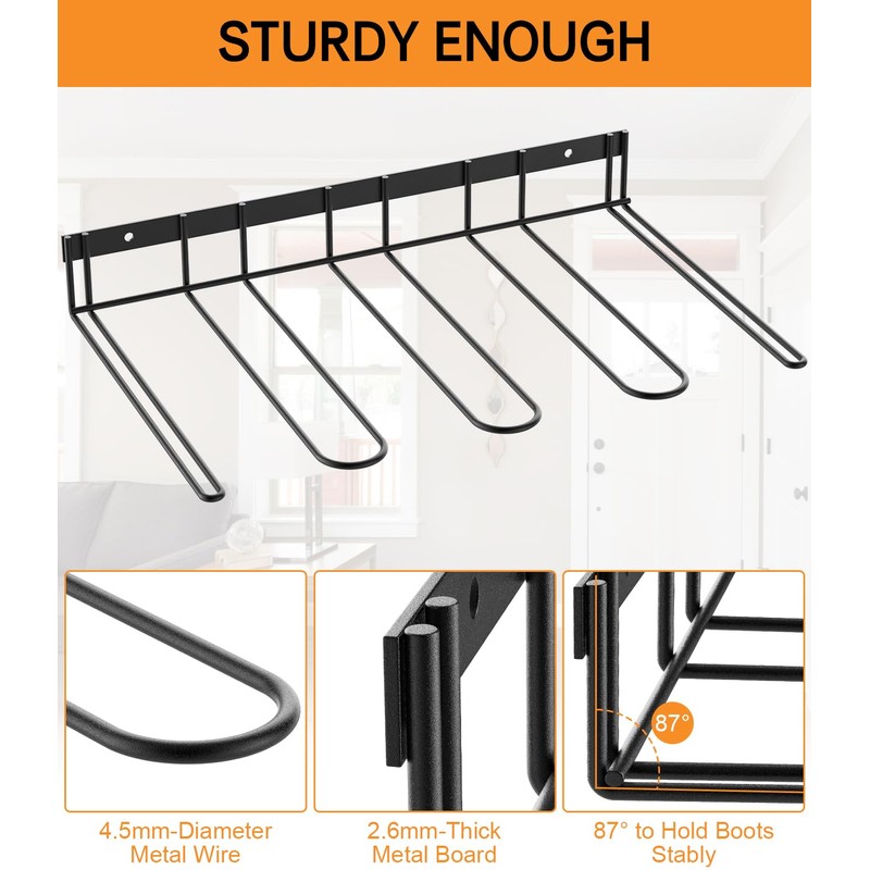 DegMongee 4-Pair Boot Rack Garage Boot Storage, Black Carbon Steel,