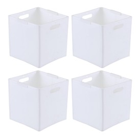 Haodehen 4-Pack Collapsible Plastic Storage Cube Organizer, White Foldable Cube Bins