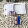 French Tip Press on Nails Medium Coffin Fake Nails Purple