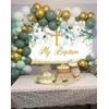 My Baptism Backdrop Greenery Leaves Wreath Baptism Gold Cross God