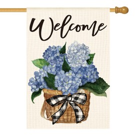 AVOIN colorlife Hydrangea Spring Summer House Flag 28x40 Inch Double Sided Outside, Floral Welcome Yard Outdoor Flag