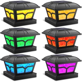 SIEDiNLAR Solar Post Cap Lights Outdoor 2 Color Modes for 4x4 5x5 6x6 Wooden Vinyl Posts Fence Deck Patio Decoration RGB Color Changing/Warm White Lighting Black (6 Pack)