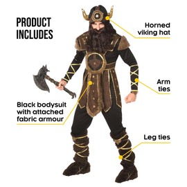 Morph Mens Viking Costume for Adult, Viking Outfit for Men, Viking Costume for Men, Viking Fancy Dress for Men Large