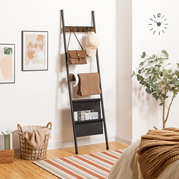 HOOBRO Blanket Ladder Towel Rack Wall-Leaning Blanket Rack Decorative Ladder