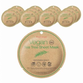 Purederm Vegan Tea Tree Sheet Masks (12 Packs) – Facial Sheet Mask for Calming & Trouble Reducing Treatment