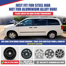 Winjet Wheel Covers Replacements 16'' Hubcaps for Dodge Grand Caravan 2008-2016 & 2008-2010 Chrysler Town&Country[Only Fit Iron Hub - Steel Wheel] (16 Inch Set of 4, Black Lacquer)