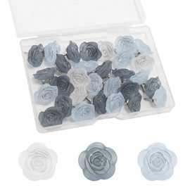 Yinluluna 30pcs Decorative Thumb Tacks, Clear Rose Push Pins, Cute Thumbtacks for Corkboard, Photo Wall, Bulletin Board, Map, Office Decor or Home Accessories (Blue Rose)