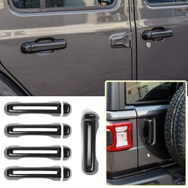 CheroCar JL JT - Kit de cubierta de manija de puerta y cubierta de manija de puerta trasera para Jeep Wrangler JL JLU 2018-2021, para Jeep Gladiator JT 2020-2021, accesorios exteriores, grano de fibra de carbono negro