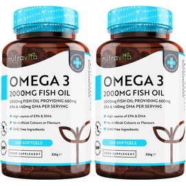 Nutravita Omega 3 2000mg with 660mg EPA & 440mg DHA per Serving (2 Packs of 240) - 480 Softgel Capsules of Sustainably Sourced Pure Omega 3 Fish Oil - Made in The UK by Nutravita