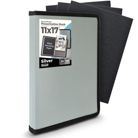 Dunwell 11x17 Art Portfolio Binder with Black Mounting Paper (Silver), Large Portfolio Folder for Artwork Storage, 24 Clear Plastic Sleeves, Displays 48 Pages, Acid-Free Poly 11 x 17 Presentation Book