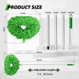 DRQ Ceiling Fan Cleaner Duster, 2 Pack Reusable Microfiber Duster with Extension Pole, 13 to 50 Inch Fan Blade Cleaner, Removable Dusters for Cleaning Walls Bookshelves Door Window Top (Green)