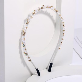 Formery Beaded Headband White Pearl Crystal Hairband Party Prom Wedding Handmade Rhinestone Beads Headpiece for Women and Girls