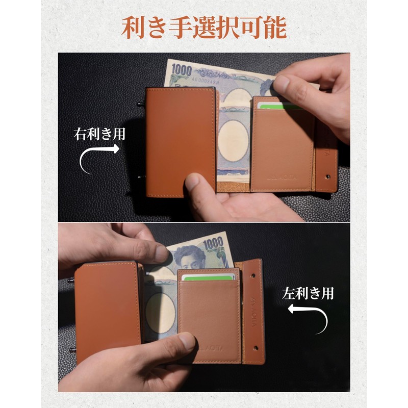Aoita Men's Bi-fold Wallet, Tochigi, Genuine Leather, Box-Shaped Coin Purse,