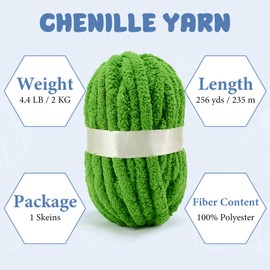 Chunky Yarn for Hand Knitting, Jumbo Chunky Yarn for Crocheting, Chunky Chenille Yarn, 1 Pack (32 yds 8.5 oz Each Skein),#7, Green
