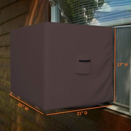 Window AC Cover 12 Oz Waterproof - 100% Weather Resistant AC Window Unit Cover with Air Pockets and Elastic for Snug Fit (25W x 21D x 17H, Coffee)