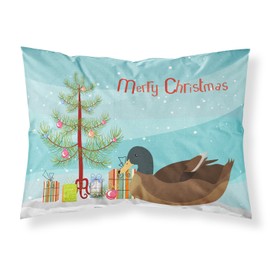 Caroline's Treasures BB9233PILLOWCASE Khaki Campbell Duck Christmas Fabric Standard Pillowcase, Teal Lightweight Super Soft Easy Care Decorative Artwork Pillowcase, Standard