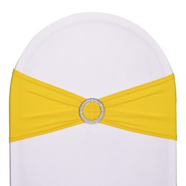 SweetEasy 10pcs Yellow Stretch Chair Sashes,Spandex Chair Ties with Buckle for Wedding Parties Banquet Bridal Shower Engagement Events Birthday Graduation Decoration
