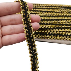 Polyester Braid Lace Trim, Centipede Lace Ribbon, Decorated, 11 mm, Braided Trim, Braid Trim Ribbons, for Curtain, Costume, Protective Cover, Padding, Sewing, Home Decor, 18 m, Black Gold