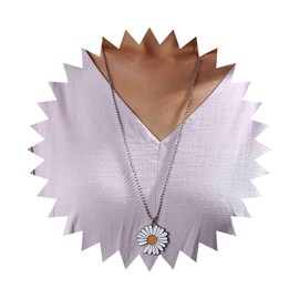 Inilbran Boho Daisy Pendant Necklace Vintage Resin Daisy Choker Necklace White Daisy Long Necklace Adjustable Sunflower Ball Chain Necklace Jewelry for Women