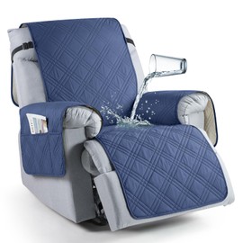 TAOCOCO 100% Waterproof Recliner Chair Cover, Non Slip Recliner Covers for Reclining Chair with Pocket, Washable Reclining Chair Cover Furniture Protector for Kids, Pets(Recliner Chair, Ocean Blue)