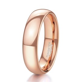 TRUMIUM 6mm Rose Gold Tungsten Rings for Men Women Dome Plain High Polish Wedding Band Size 11