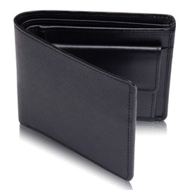 Men's Bi-fold Wallet, 2-fold, Genuine Leather, Large Capacity, 6, Black