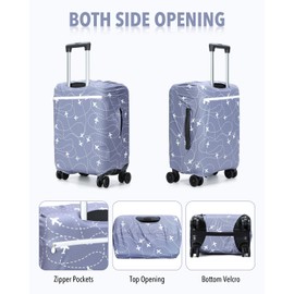 Lekesky Luggage Covers for Suitcase TSA Approved, Fits 26-28 Inch Elastic Washable Suit Case Protector with Back Zipper Pocket for Travel, (Airplane,L)