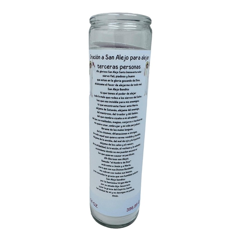 Veladora de rezo San Alejo prayer candle oracion al reverso