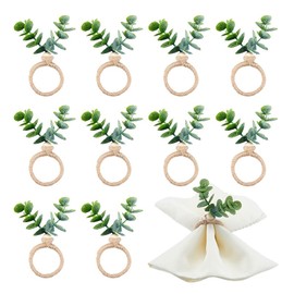 AHANDMAKER Napkin Rings Set of 15, Eucalyptus Leaf Napkin Rings Boho Wood Beads Farmhouse Easter Napkin Ring Holder for Wedding Banquet Family Dining Spring Summer Party Table Decor