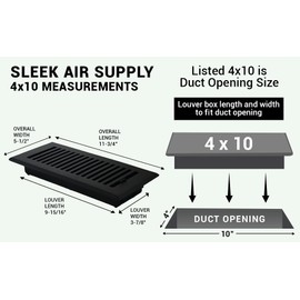 4"x 10" Sleek Cast Aluminum Vent cover register with Detachable Steel Metal Louver in Simple Design For Wall/Ceiling-Black With Screw Holes