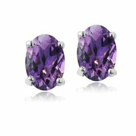 Verona Jewelers Women's 925 Sterling Silver Earrings Stud Amethyst Oval Purple Earring