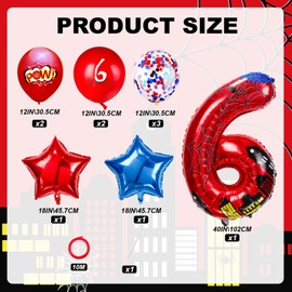 FJZEPIN Cartoon Hero 40 Inch Red and Blue Spider Theme Number Foil Birthday Decoration Balloons, Cartoon Party Birthday Supplies, Number large Balloons for Spider Theme Party (6)