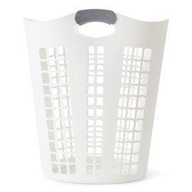 Gracious Living Laundry Basket, Easy Carry Flex Collapsible Hamper, 87.5 Liters, White - Large Plastic Clothes Storage Organizer for Home, Bathroom, and Bedroom