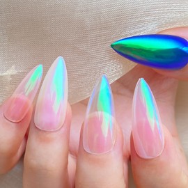 FNNZ Unicorn Chrome Nail Powder, Aurora Unichrome Mermaid Aurora Pigment Pearlescent Nail Art Glitter Dust Decoration for Home DIY Salon Manicure - Ocean Glimmer