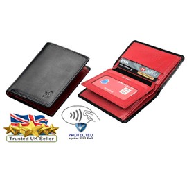 STARHIDE Minimalist Black Red Wallet, Bifold RFID Blocking Wallet Men UK, Luxury Genuine Leather Zipped Coin Pocket Wallet, Men's Gift #815