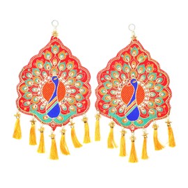 Set of 2 Peacock Door Hangings Handmade Velvet Cloth Hanging Rajasthani Work For Home Decoration Latkan For Entrance Indian Traditional decor Decorations (Size:-15"X9")(Multicolour)