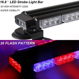 ASPL 16.8 Inch LED Strobe Flashing Light Bar, 26 Flashing Modes High Intensity Emergency Hazard Warning Beacon Lights with Magnetic Base for Car Trucks Trailer Roof Safety (Red Blue Red Blue)